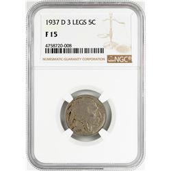 1937-D 3 Legged Buffalo Nickel Coin NGC F15