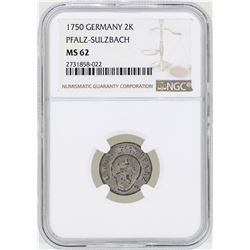 1750 Germany 2 Kreuzer Pfalz-Sulzbach Coin NGC MS62