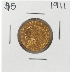 1911 $5 Indian Head Half Eagle Gold Coin