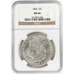 1886 $1 Morgan Silver Dollar Coin NGC MS66