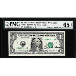 1988 $1 Federal Reserve Note PMG Gem Uncirculated 65EPQ Courtesy Autograph