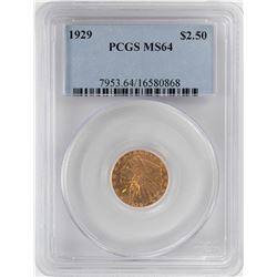 1929 $2 1/2 Indian Head Quarter Eagle Gold Coin PCGS MS64