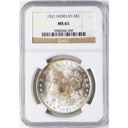 1921 $1 Morgan Silver Dollar Coin NGC MS65