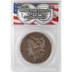 1881-CC $1 Morgan Silver Dollar Coin ANACS Certified Genuine