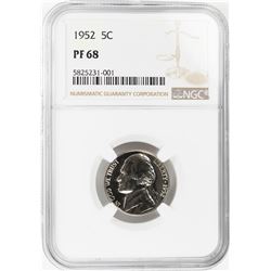 1952 Proof Jefferson Nickel Coin NGC PF68