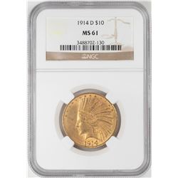 1914-D $10 Indian Head Eagle Gold Coin NGC MS61