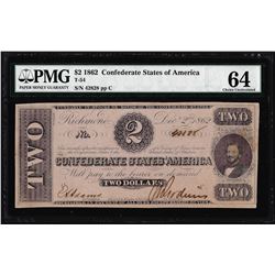 1862 $2 Confederate States of Note T-54 PMG Choice Uncirculated 64