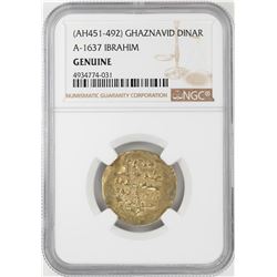 AH451-492 Ghaznavid Dinar A-1637 Ibrahim Gold Coin NGC Genuine