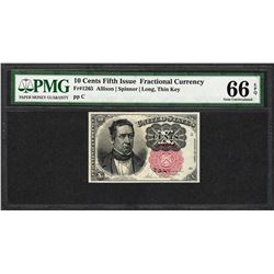 1874 10 Cent Fifth Issue Fractional Currency Note Fr.1265 PMG Gem Uncirculated 66EPQ