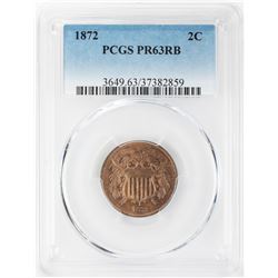 1872 Proof Two Cent Piece Coin PCGS PR63RB