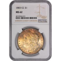 1882-CC $1 Morgan Silver Dollar Coin NGC MS62 Amazing Toning