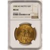 Image 1 : 1908 No Motto $20 St. Gaudens Double Eagle Gold Coin NGC MS64