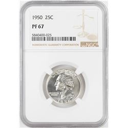 1950 Proof Washington Quarter Coin NGC PF67