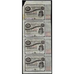 Uncut Sheet of (4) State of Louisiana Baby Bond Obsolete Notes