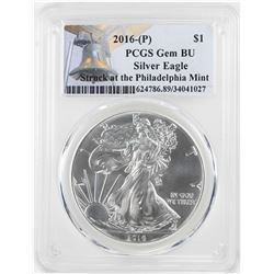 2016-P $1 American Silver Eagle Coin PCGS Gem BU Struck at the Philadelphia Mint