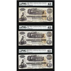 (3) Consecutive 1862 $100 Confederate States of America Notes PMG Ch. Uncirculated 63EPQ