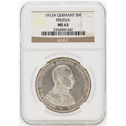 1913A Germany 5 Marks Silver Coin NGC MS63