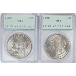 Lot of 1887-1888  $1 Morgan Silver Dollar Coins PCGS MS63 Old Green Rattler