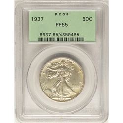 1937 Proof Walking Liberty Half Dollar Coin PCGS PR65 Old Green Holder