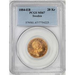 1884-EB Sweden 20 Kroners Gold Coin PCGS MS67