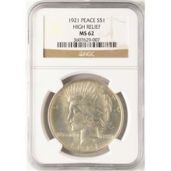 1921 High Relief $1 Peace Silver Dollar Coin NGC MS62