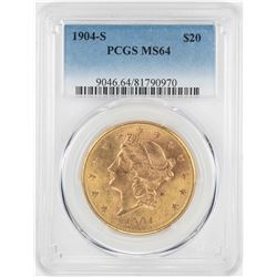 1904-S $20 Liberty Head Double Eagle Gold Coin PCGS MS64