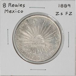 1889 Zs FZ Mexico 8 Reales Caps & Rays Silver Coin