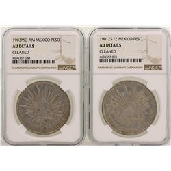 Lot of 1903MO & 1901ZS Mexico Pesos Silver Coins NGC Graded AU Details