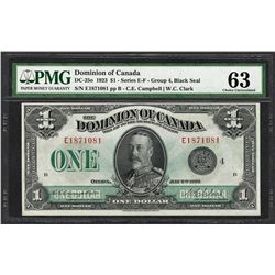 1923 $1 Dominion of Canada Bank Note DC-25o PMG Choice Uncirculated 63