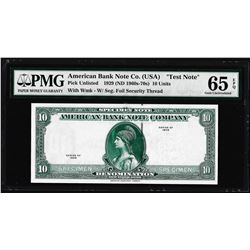 1929 10 Unit American Bank Note Co. "Test Note" PMG Gem Uncirculated 65EPQ