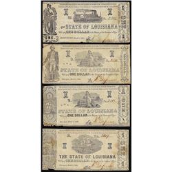 Lot of (4) 1864 $1 State of Louisiana Obsolete Notes