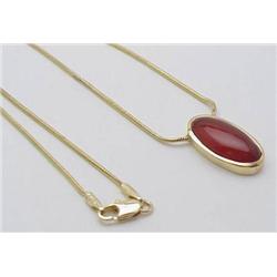 Carnelian pendant 14kt yellow gold on a