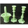 Image 1 : Jadeite candlesticks and a basket