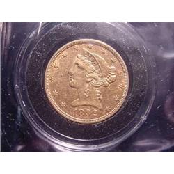 1892 $5.00 Liberty Head Gold Coin  AU