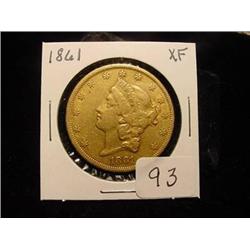 1861 $20.00 Liberty Head Gold Coin  XF