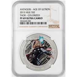 2015 Niue $2 Proof Avengers Age of Ultron Thor Silver Coin NGC PF69 Ultra Cameo