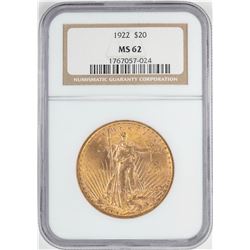 1922 $20 St. Gaudens Double Eagle Gold Coin NGC MS62