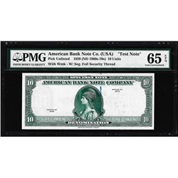 1929 10 Unit American Bank Note Co. "Test Note" PMG Gem Uncirculated 65EPQ