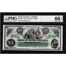 1872 $20 State of South Carolina Revenue Bond Obsolete Note PMG Gem Uncirculated 66EPQ