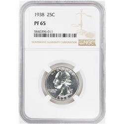 1938 Proof Washington Quarter Coin NGC PF65