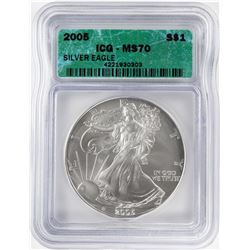 2005 $1 American Silver Eagle Coin ICG MS70
