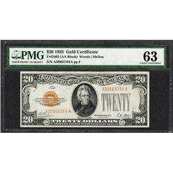 1928 $20 Gold Certificate Note Fr.2402 PMG Choice Uncirculated 63