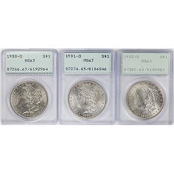 Lot of 1900-O to 1902-O  $1 Morgan Silver Dollar Coins PCGS MS63 Old Green Rattler