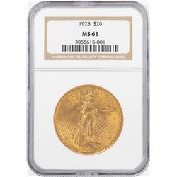 1928 $20 St. Gaudens Double Eagle Gold Coin NGC MS63