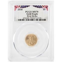 2018 $5 American Gold Eagle Coin PCGS MS70 First Strike