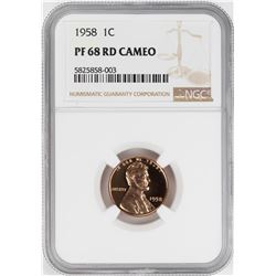 1958 Proof Lincoln Wheat Cent Coin NGC PF68RD Cameo