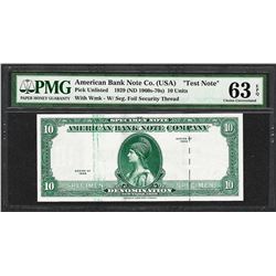 1929 10 Unit American Bank Note Co. "Test Note" PMG Choice Uncirculated 63EPQ