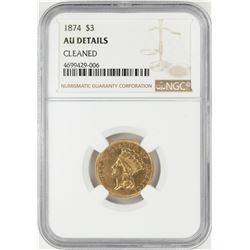 1874 $3 Indian Princess Head Gold Coin NGC AU Details