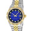 Image 2 : Rolex Mens Two Tone 14K Blue Vignette String Pyramid Diamond Datejust Wristwatch