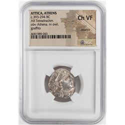 393-294 BC Attica Athens AR Tetradrachm Athena Owl Coin NGC CH VF